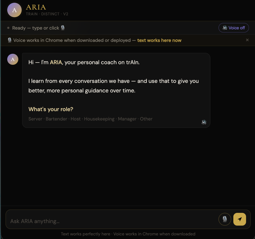 ARIA AI coaching agent interface